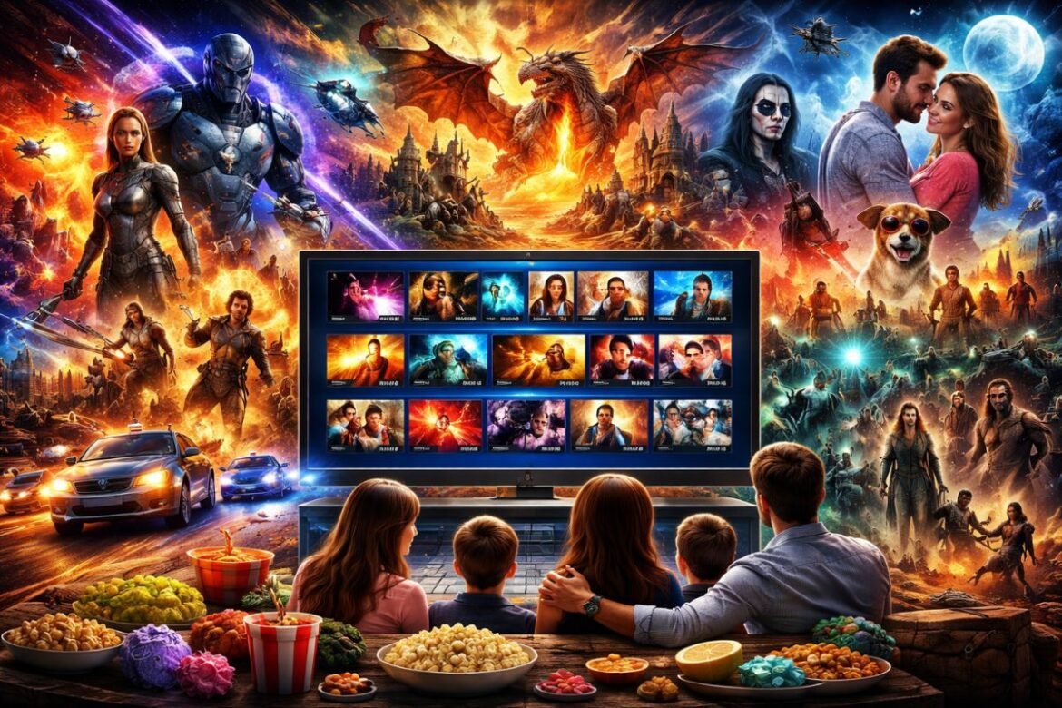 Netflix interface displaying new shows and movies for April 2026 releases on a TV screen